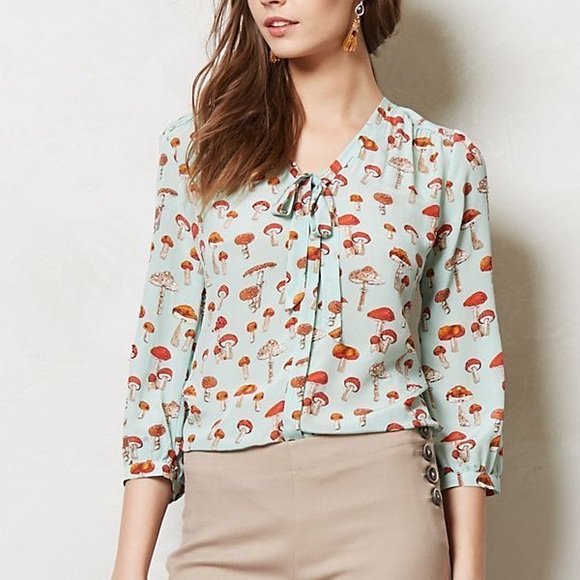 Anthropologie Tops - Moulinette sœurs anthropologie mushroom toadstool silk tie neck blouse